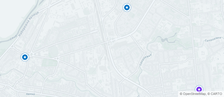 Карта трьох локацій Okland у Луцьку — вул. Кравчука 26, Відродження 8, Франка 61